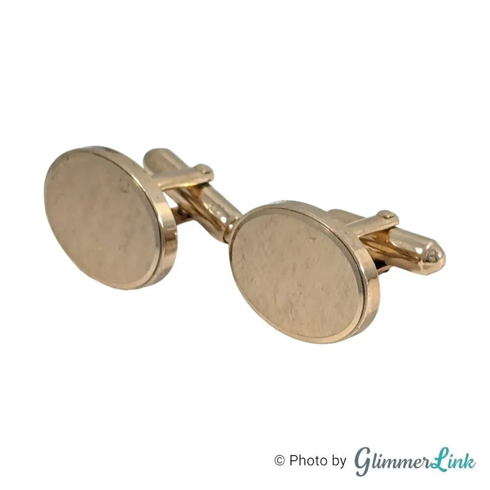 Vintage Anson Oval Brushed Face Engravable Gold Tone Cufflinks